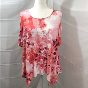 Adrianna Papell Pink Floral Cold-Shoulder Top